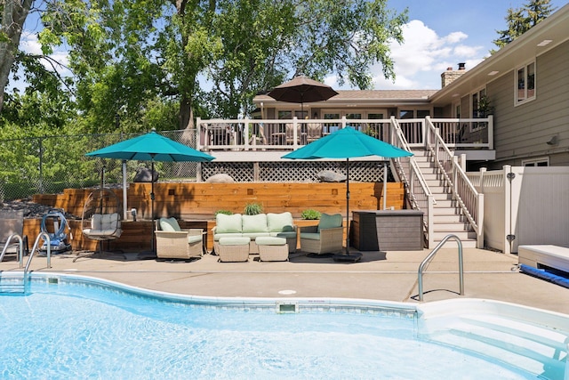 15905 43rd Ave N, Plymouth, MN 55446 - view of swimming pool with a deck, stairs, an outdoor hangout area, and a patio