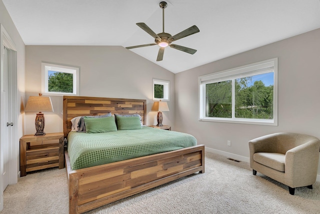 1715 Par Ln, Buffalo, MN 55313 - bedroom featuring carpet floors, multiple windows, vaulted ceiling, baseboards, and a ceiling fan