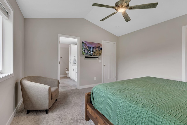 1715 Par Ln, Buffalo, MN 55313 - bedroom with vaulted ceiling, light carpet, baseboards, a ceiling fan, and ensuite bathroom