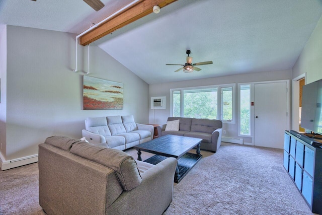 417 Main St S, Aurora, MN 55705 - carpeted living area featuring a ceiling fan, a baseboard heating unit, and a wall unit AC