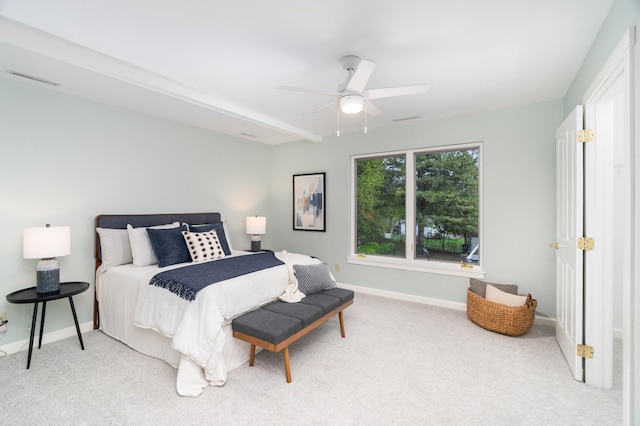 1101 Skyline Pkwy, Duluth, MN 55805 - bedroom with light colored carpet, baseboards, and ceiling fan