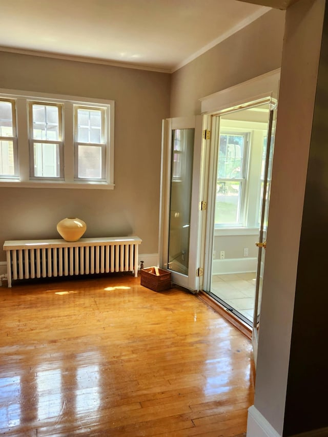 1418 Payne Ave, Saint Paul, MN 55130 - unfurnished room with radiator heating unit, light wood finished floors, and crown molding