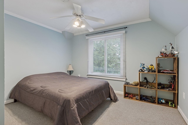 332 2nd St, New Richmond, WI 54017 - bedroom featuring baseboards, carpet, a ceiling fan, crown molding, and vaulted ceiling