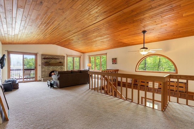11690 Harbor Ln, Ideal Twp, MN 56442 - corridor with wood ceiling, lofted ceiling, and carpet