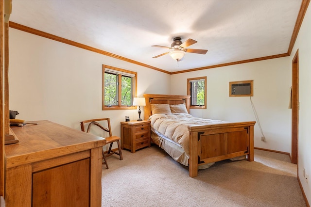 11690 Harbor Ln, Ideal Twp, MN 56442 - bedroom with multiple windows, light colored carpet, an AC wall unit, and ornamental molding