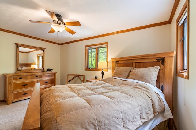 11690 Harbor Ln, Ideal Twp, MN 56442 - carpeted bedroom featuring ornamental molding and ceiling fan