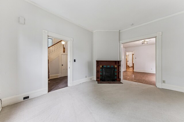 492 Dayton Ave, Saint Paul, MN 55102 - unfurnished living room featuring carpet floors and ornamental molding
