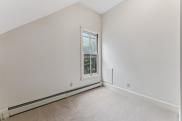 492 Dayton Ave, Saint Paul, MN 55102 - additional living space featuring baseboard heating, light carpet, and vaulted ceiling