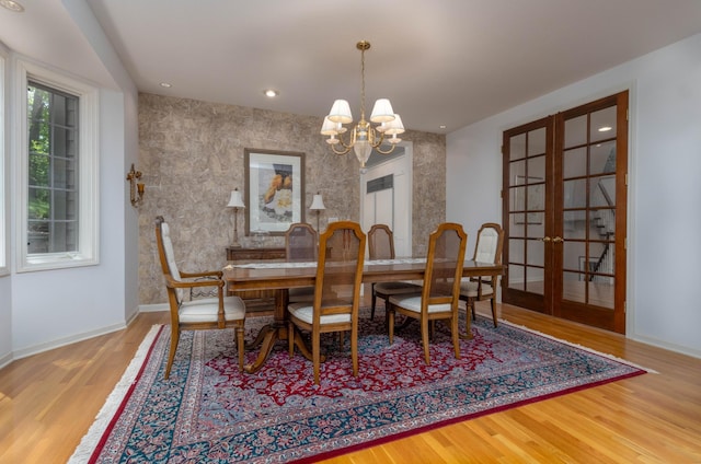 6323 Timber Trl, Edina, MN 55439 - dining space with a chandelier, baseboards, wood finished floors, french doors, and recessed lighting