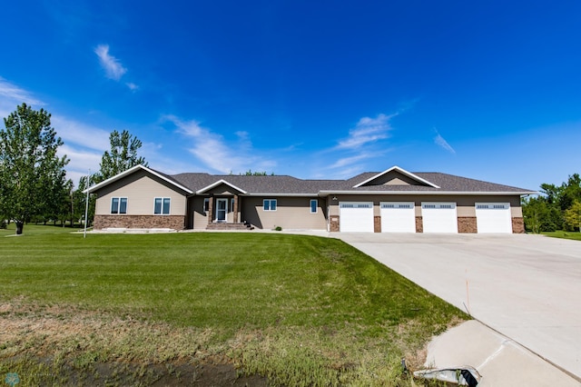 3018 4th St NW, West Fargo, ND 58078 - ranch-style house with concrete driveway, a front lawn, an attached garage, and brick siding