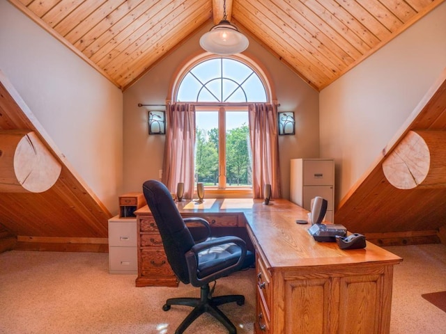 10719 Lumberjack Rd NW, Alaska Twp, MN 56667 - carpeted office space with wood ceiling and high vaulted ceiling