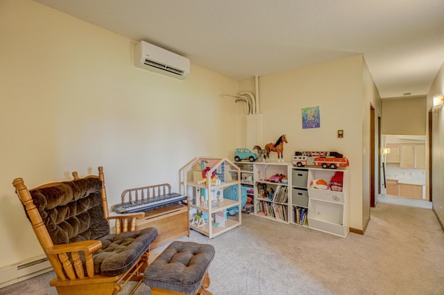 1970 Saint Croix Trl N, West Lakeland Twp, MN 55082 - sitting room with a baseboard heating unit, an AC wall unit, carpet, and baseboards