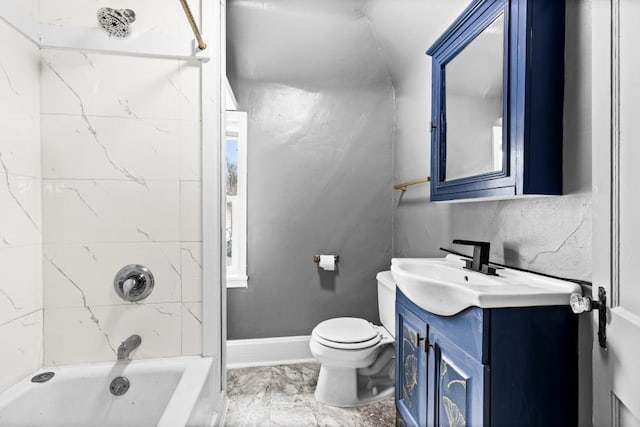 319 60th Ave W, Duluth, MN 55807 - bathroom with vanity, toilet, bathing tub / shower combination, marble finish flooring, and baseboards