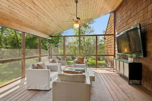 605 Stubbs Bay Rd, Orono, MN 55356 - sunroom / solarium with a ceiling fan, vaulted ceiling, and an outdoor living space