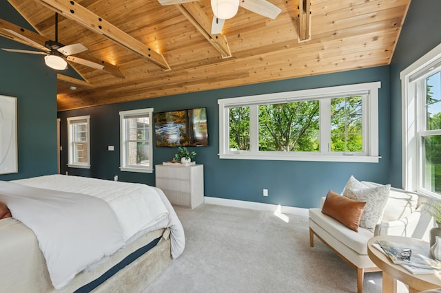 605 Stubbs Bay Rd, Orono, MN 55356 - carpeted bedroom with wooden ceiling, baseboards, and a ceiling fan