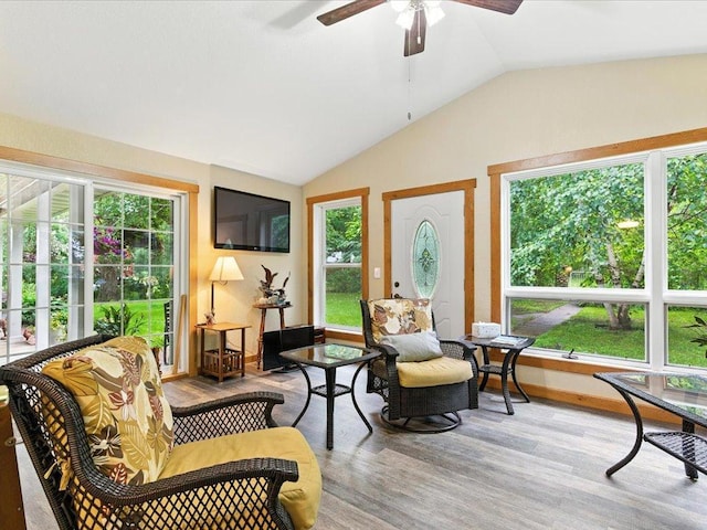 32166 Azure Rd, Scandia Valley Twp, MN 56443 - sunroom featuring vaulted ceiling, healthy amount of natural light, and wood finished floors