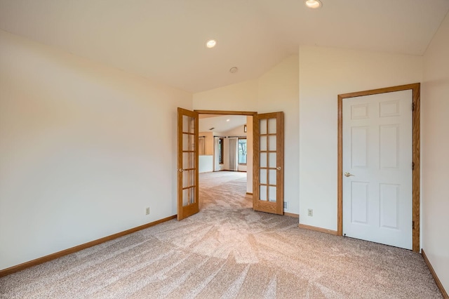 3544 166th Ln NW, Andover, MN 55304 - carpeted spare room with french doors, vaulted ceiling, baseboards, and recessed lighting