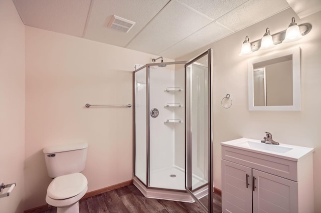 3544 166th Ln NW, Andover, MN 55304 - bathroom with wood finished floors, a shower stall, vanity, and toilet
