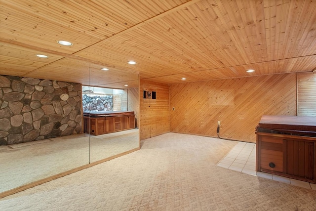 364 Owasso Blvd N, Shoreview, MN 55126 - below grade area with carpet floors, wood ceiling, wood walls, and recessed lighting
