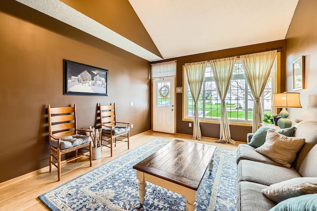 12729 Eagle St NW, Coon Rapids, MN 55448 - living area featuring lofted ceiling, baseboards, and wood finished floors