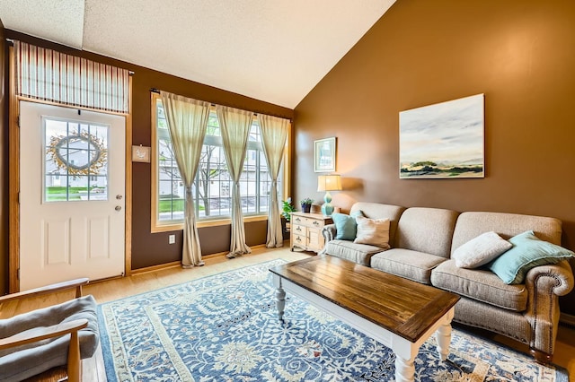 12729 Eagle St NW, Coon Rapids, MN 55448 - living area featuring plenty of natural light, high vaulted ceiling, and baseboards