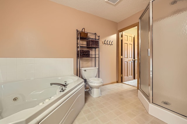 12729 Eagle St NW, Coon Rapids, MN 55448 - full bath featuring a garden tub, toilet, a stall shower, tile patterned floors, and a textured ceiling