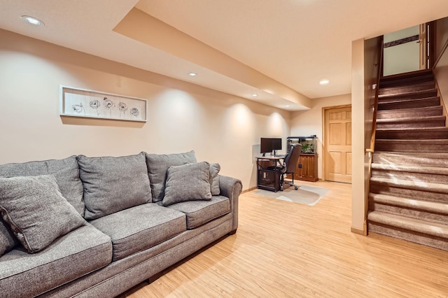 12729 Eagle St NW, Coon Rapids, MN 55448 - living area with stairway, recessed lighting, light wood-style floors, and an office area