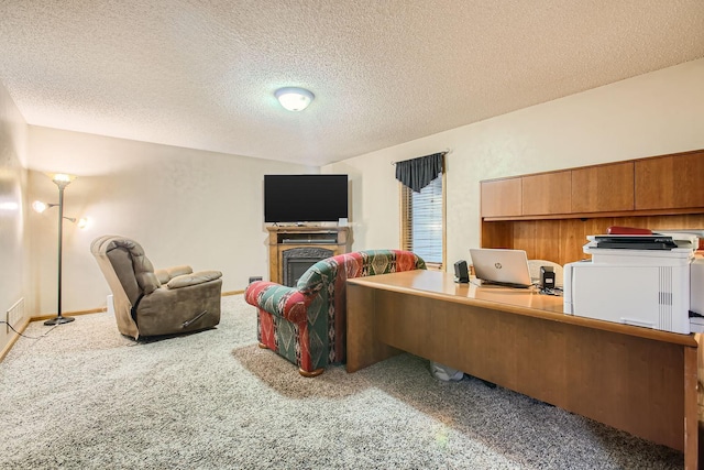 701 Parkview Ln N, Champlin, MN 55316 - carpeted office space with a textured ceiling and a fireplace