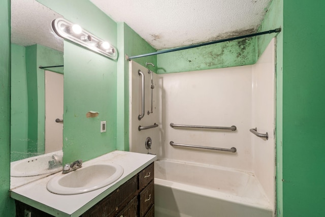 318 Austin Ave, Litchfield, MN 55355 - bathroom with vanity, a textured ceiling, and shower / bathtub combination