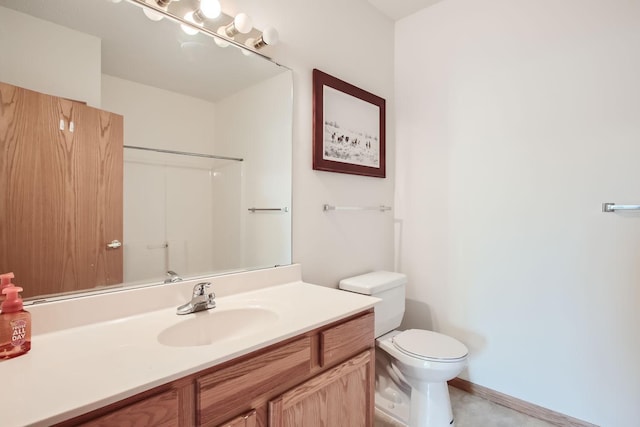 4824 53rd St Unit 410, Minneapolis, MN 55417 - bathroom with toilet, vanity, tile patterned floors, and a shower