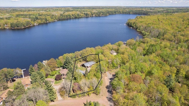 11567 S Lake Blvd, Lake Nebagamon, WI 54849 - aerial view of property's location with a forest, a nearby body of water, and property parcel outlined