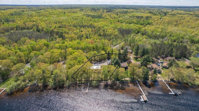 11567 S Lake Blvd, Lake Nebagamon, WI 54849 - aerial overview of property's location with a forest, property boundaries highlighted, and a nearby body of water