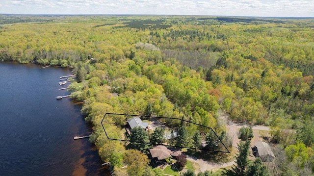 11567 S Lake Blvd, Lake Nebagamon, WI 54849 - aerial overview of property's location featuring a heavily wooded area, a nearby body of water, and property boundaries highlighted