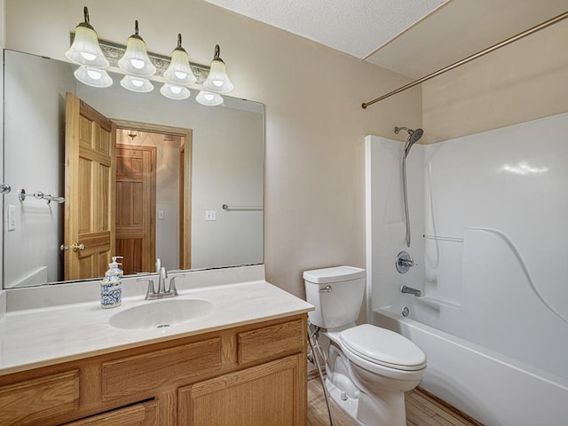 5420 Saxony Ct, White Bear Twp, MN 55110 - bathroom with toilet, vanity, shower / tub combination, and wood finished floors