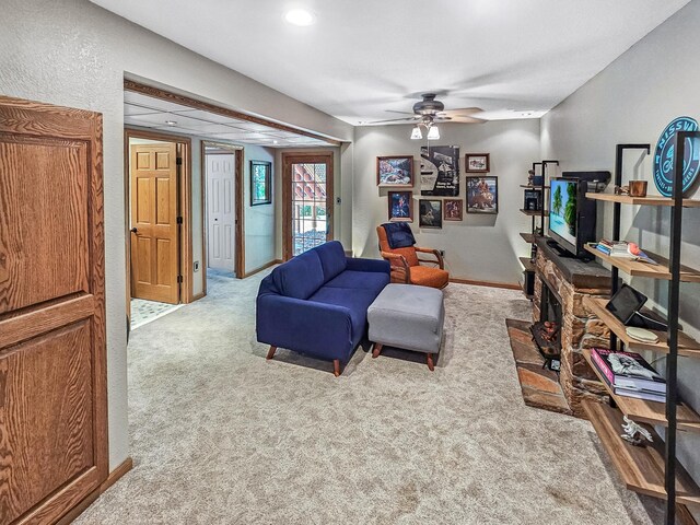 12216 175th St W, Lakeville, MN 55044 - carpeted living area featuring a ceiling fan, baseboards, and recessed lighting