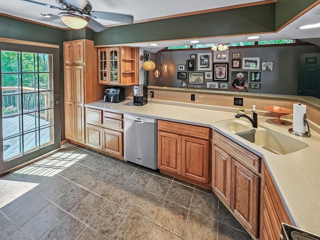 12216 175th St W, Lakeville, MN 55044 - kitchen with stainless steel dishwasher, a sink, open shelves, and light countertops
