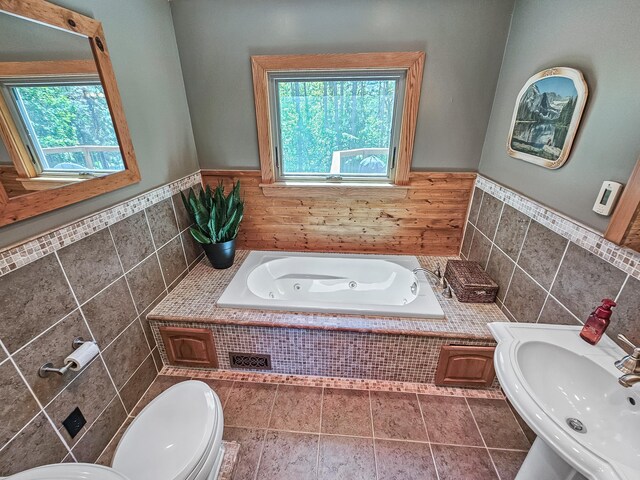 12216 175th St W, Lakeville, MN 55044 - full bathroom with a whirlpool tub, healthy amount of natural light, a sink, toilet, and a wainscoted wall