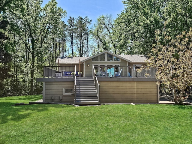 12216 175th St W, Lakeville, MN 55044 - back of property featuring stairway, a deck, a lawn, and a shingled roof