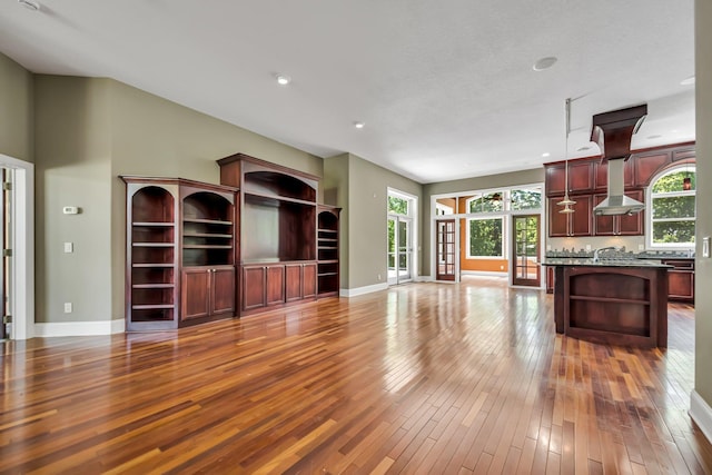 18141 87th Ave N, Maple Grove, MN 55311 - unfurnished living room with hardwood / wood-style floors, baseboards, healthy amount of natural light, a sink, and recessed lighting