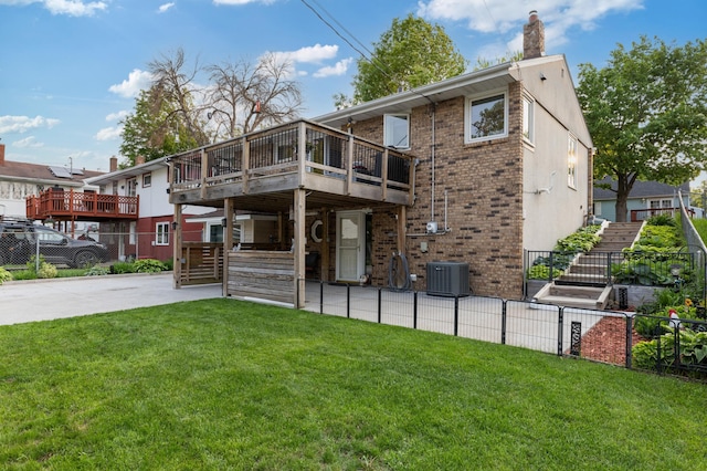 2196 Waukon Ave, Saint Paul, MN 55119 - view of front of property with central air condition unit, a chimney, brick siding, and stairway