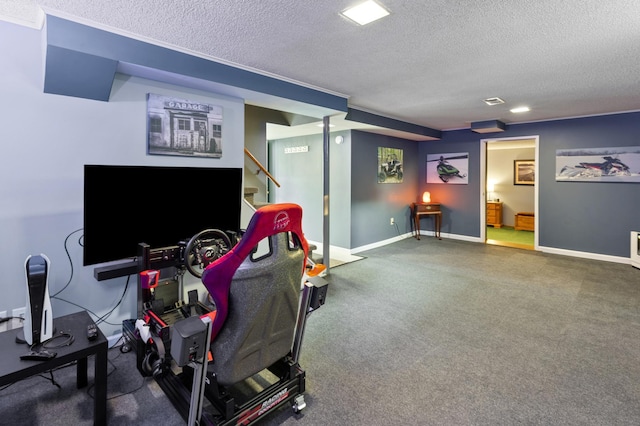 2196 Waukon Ave, Saint Paul, MN 55119 - workout room featuring a textured ceiling, carpet floors, and baseboards