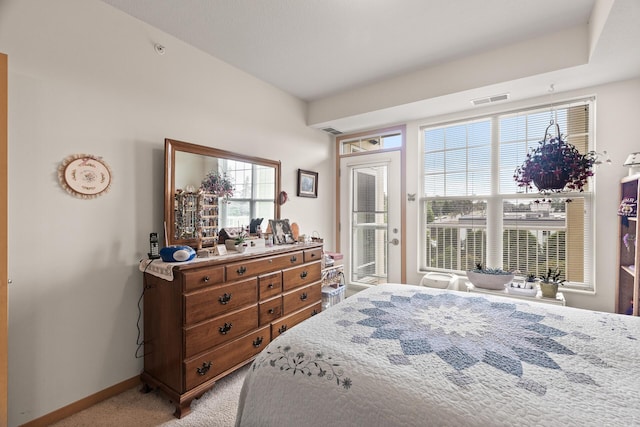 5445 Boone Ave N Unit 216, New Hope, MN 55428 - bedroom with light colored carpet, access to exterior, and baseboards