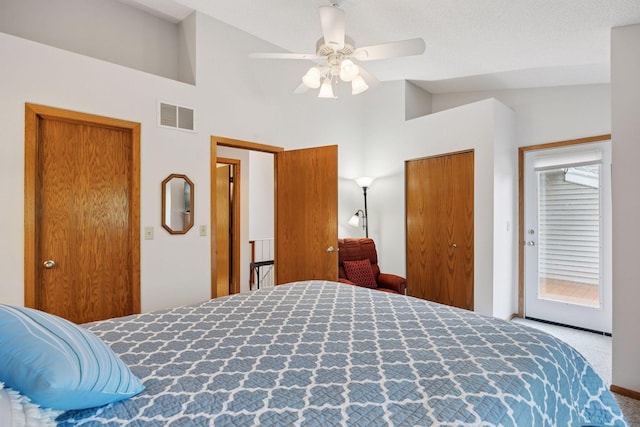 1925 Shenandoah Ct Unit G, Plymouth, MN 55447 - bedroom featuring carpet flooring, a closet, a ceiling fan, and high vaulted ceiling