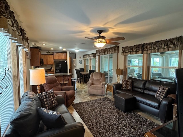 39872 Moose Ln, Wahkon, MN 56386 - living room featuring a ceiling fan and recessed lighting