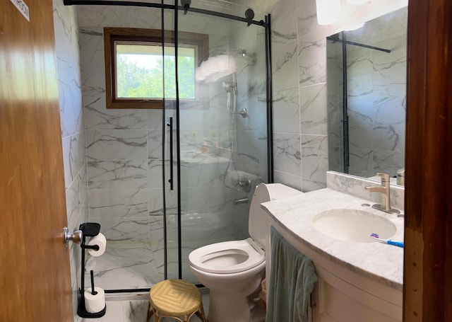 1272 Burke Ave E, Maplewood, MN 55109 - bathroom featuring a marble finish shower, toilet, and vanity
