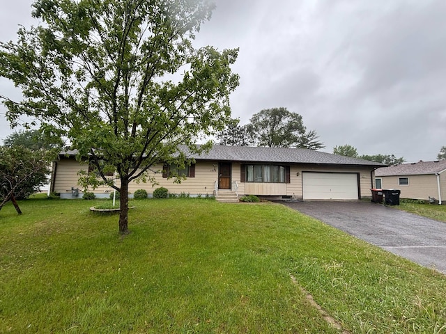 1272 Burke Ave E, Maplewood, MN 55109 - ranch-style house featuring a garage, asphalt driveway, entry steps, and a front lawn