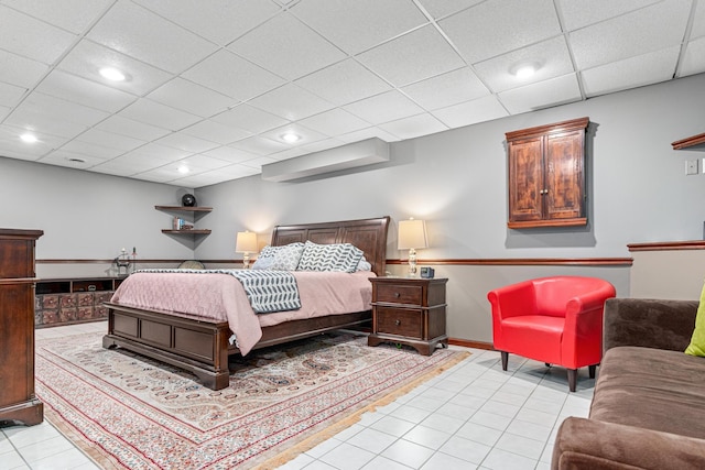 2195 Bayview Pl, Orono, MN 55391 - bedroom with recessed lighting, light tile patterned flooring, and a drop ceiling