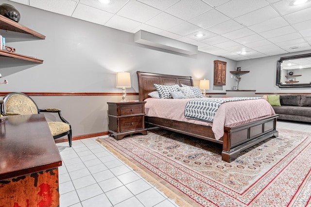 2195 Bayview Pl, Orono, MN 55391 - bedroom with light tile patterned flooring, baseboards, a drop ceiling, and recessed lighting