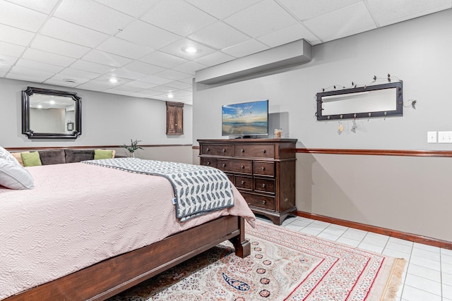 2195 Bayview Pl, Orono, MN 55391 - bedroom with light tile patterned flooring, a paneled ceiling, baseboards, and recessed lighting