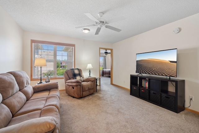 2658 133rd St W, Rosemount, MN 55068 - carpeted living area with ceiling fan, a textured ceiling, and baseboards